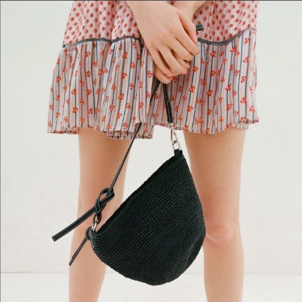 Urban Outfitters Iris Woven Boho Crossbody Bag Small Black Purse Snap Close NEW